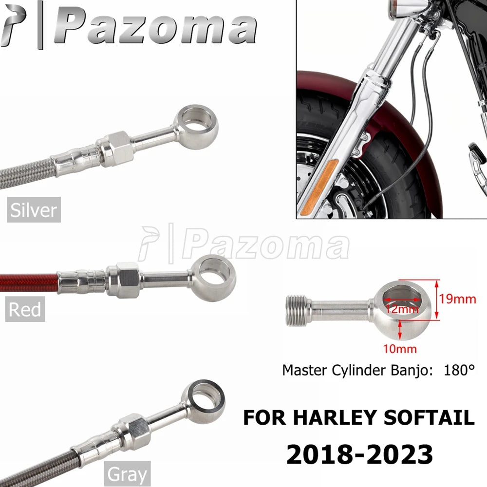 Motorcycle Hydraulic Banjo Braided Line Steel Brake Hose Cable For Harley Softail Slim Breakout Deluxe Street Bob Fat Boy 18-23