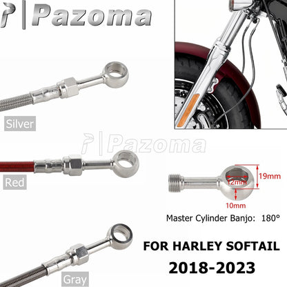 Motorcycle Hydraulic Banjo Braided Line Steel Brake Hose Cable For Harley Softail Slim Breakout Deluxe Street Bob Fat Boy 18-23
