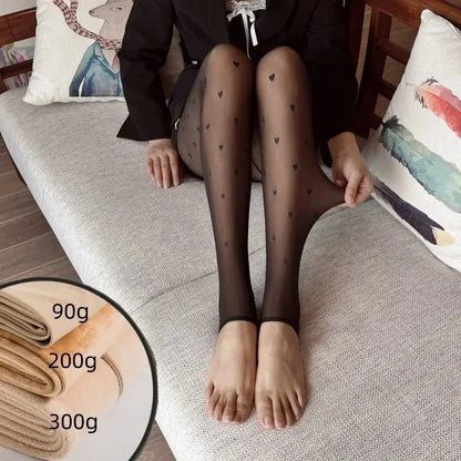 New Warm Tights For Women Winter Fleece Leggings Thermal Stockings Woman Insulated Printed Pantyhose Skin Effect Sock Pants