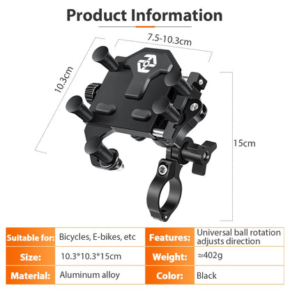 Motorcycle Phone Holder Universal Aluminum Alloy Shock-Absorbing Motos Handlebar Navigation Bracket 360° Rotary Adjustable Stand