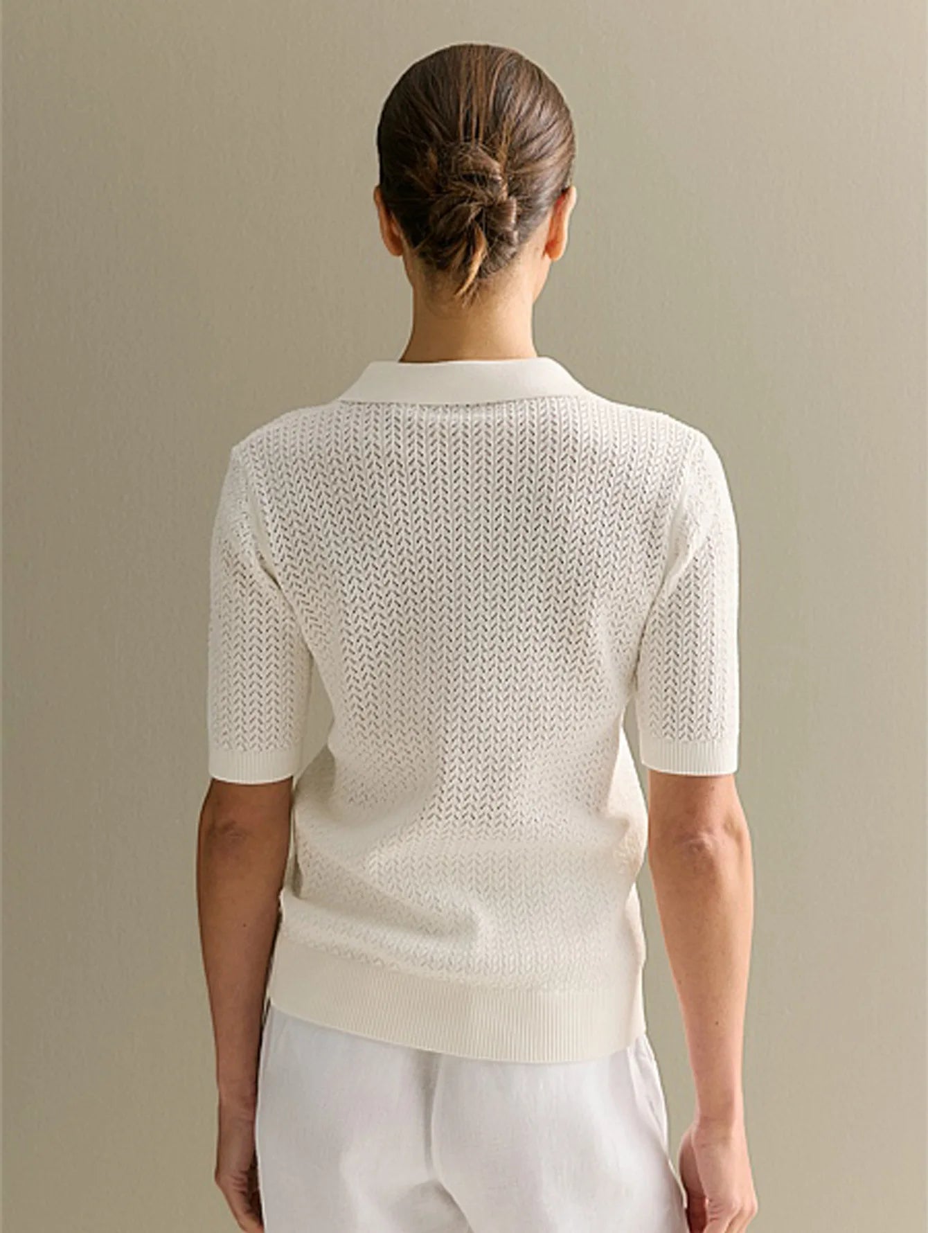 Typhaland Hollow Knitted T shirt Woman 2026 Summer New Short Sleeve Casual Loose Lapel Ins Hot Tops Lady Sweater T shirt Solid