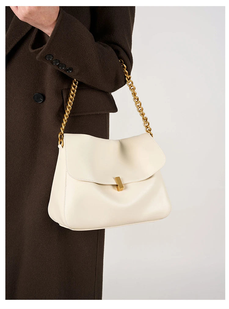 Toptrends Genuine Leather Large Chain Shoulder For Women 2026 Luxury Designer Office Messenger Bags Satchel Cow Ladies Handbags