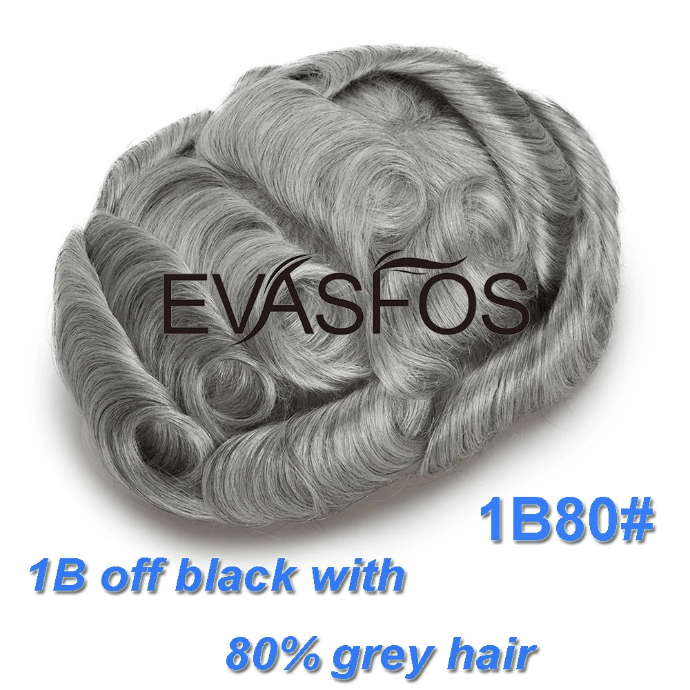 EVASFOS 0.02-0.04mm Super Thin Skin Men's Toupee Natural European Human Hair Male Wig Prosthesis Hair System For Men