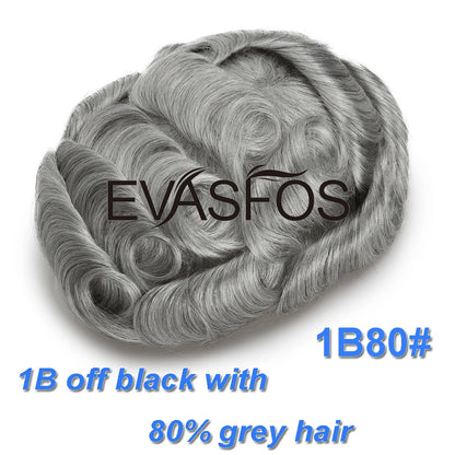 EVASFOS 0.02-0.04mm Super Thin Skin Men's Toupee Natural European Human Hair Male Wig Prosthesis Hair System For Men
