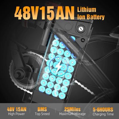 Electric Bike for Adults Teens, 1200W Peak Motor, 25MPH Folding E-Bike, 480/720Wh Battery, 40 Miles Range, Advanced 6 Shock