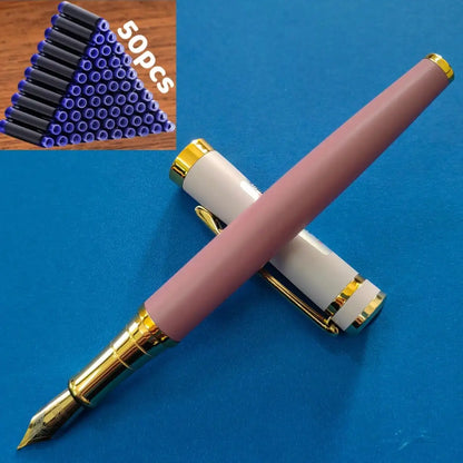 51-Piece Set (1 Pen + 50 Ink Cartridges), 0.5mm Tip, Iridium Nib, Stainless Steel Pen Body, Suitable for Calligraphy, Elegant and High-End, Luxurious and Noble, Suitable for 2.6mm Diameter, Student Stationery, Gifts, Valentin