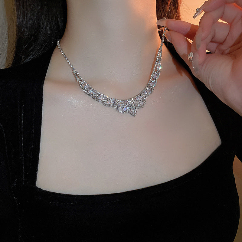 Water Droplets U-shaped Necklace Drop Earrings Two Piece Set Fashion Necklaces Inlaid Rhinestone Jewelry Sets Wedding Gift