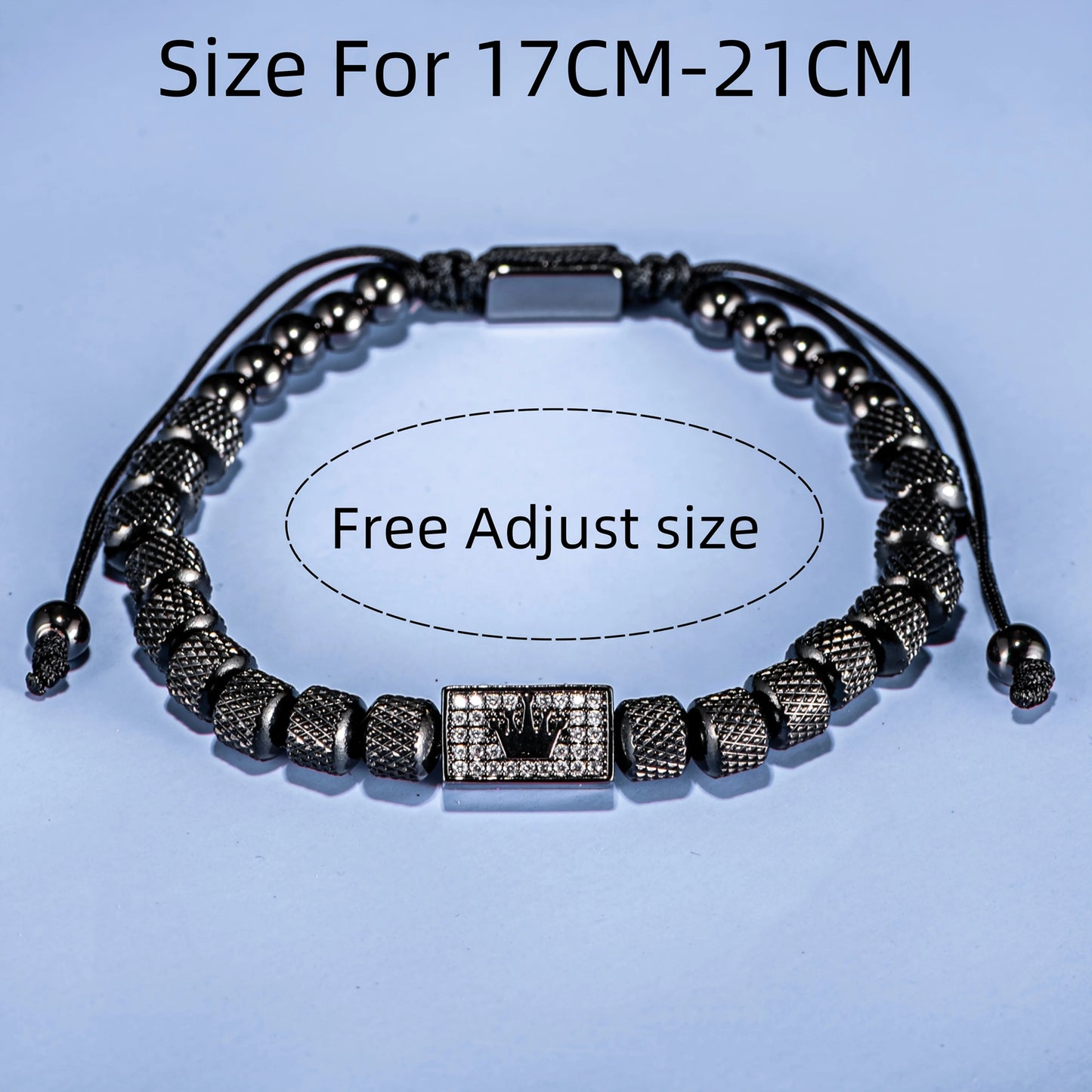 [Micro-Set Bead Bracelet] Luxury Micro-Set Square Crown Bead Adjustable Size Men's Gorgeous Braided Bracelet
