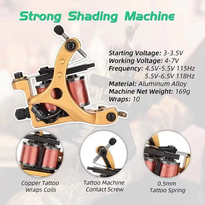 Professional Dual-coiled Coils Tattoo Machine 10 Warp Coils Handmade Tattoo Gun Machine For Liner Shader 2 Colors