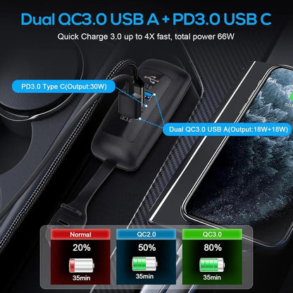 3-Ports Car Charger Socket Dual USB PD QC3.0 Port Quick Charge Adapter Waterproof for Truck Marine Motorcycle Car Accessories