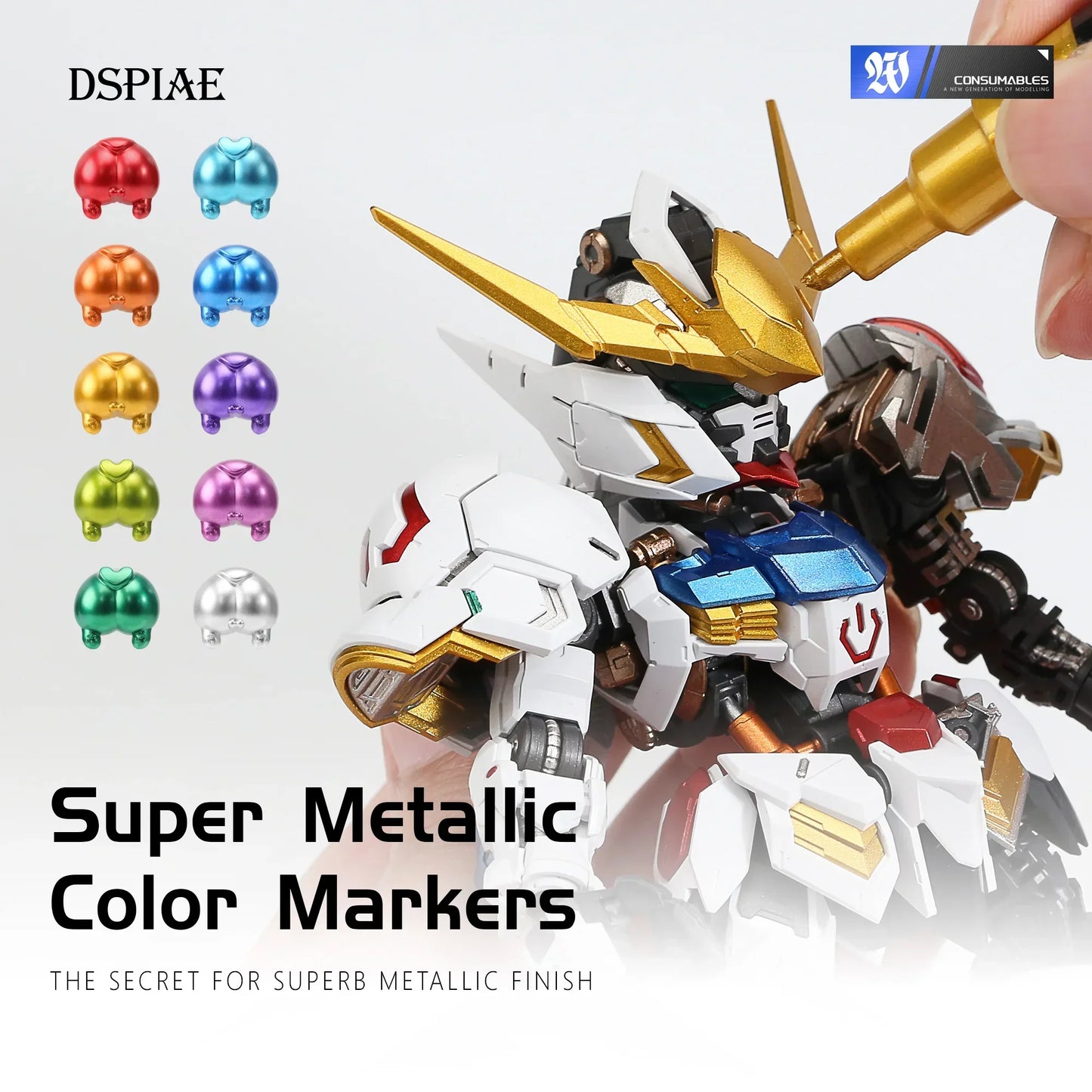 DSPIAE MKA 12-Piece Set Super Metallic Marker Brush Pens Environment-Friendly Water-Based Soft Head in Red Blue Green Gold Color