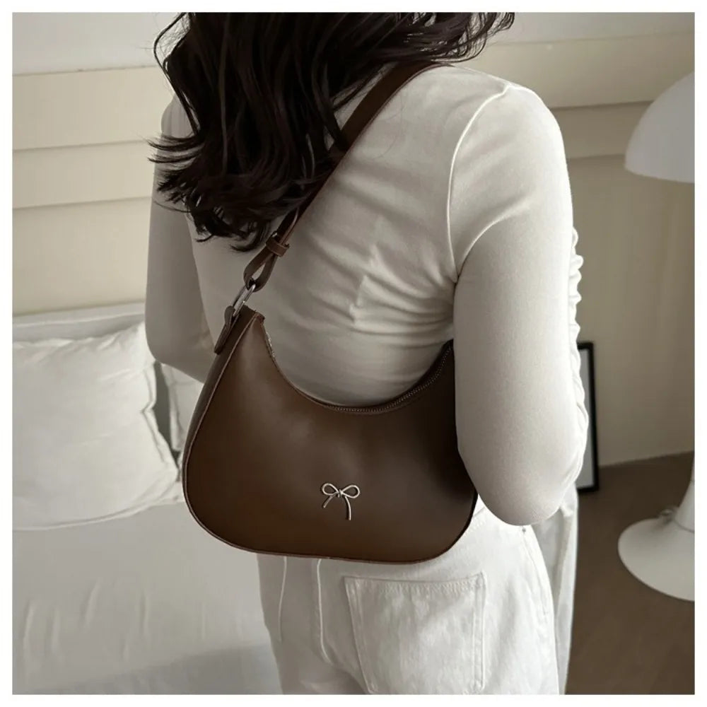 Bowknot Armpit Bag Korean Underarm Bag Luxury PU Leather Y2K Handbag Girls Shoulder Bag