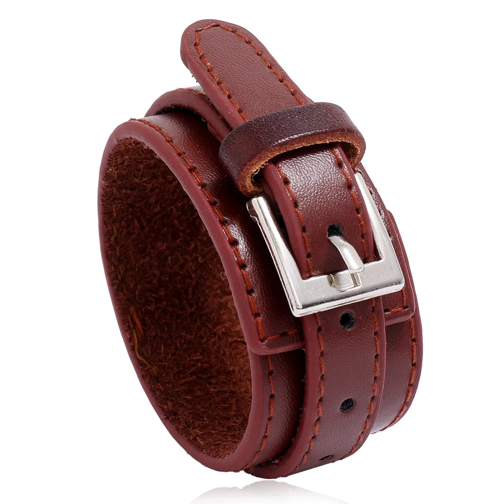 VOQ Punk Vintage Multi-layer Leather Bracelets Bangles Wide Wrap Bracelet for Men Friends Locomotive Fashion Jewelry Gift
