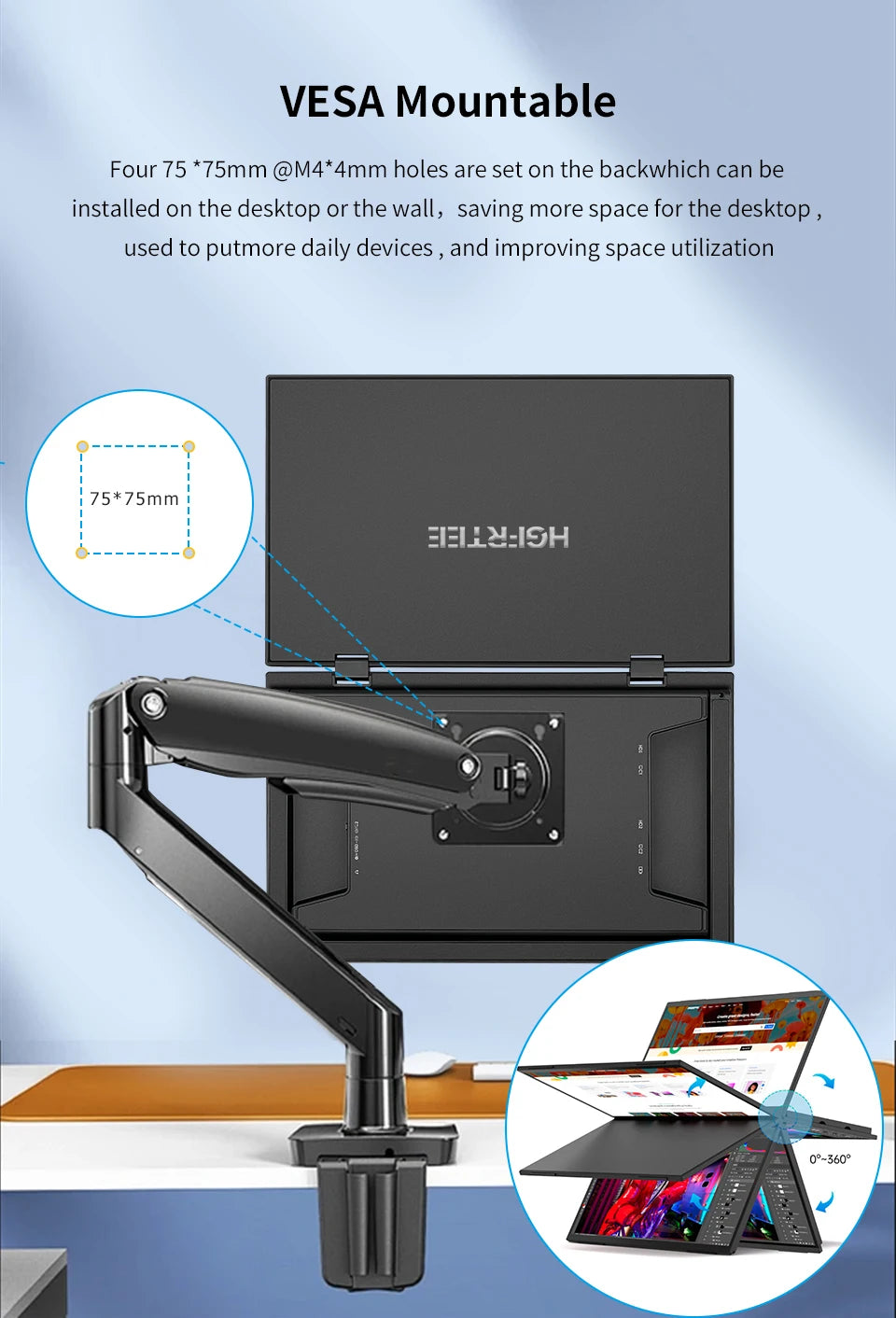 HGFRTEE 15.6 Inch Dual Portable Monitor for Laptop Screen Extender Stackable Foldable 315° Folding Stacked Triple Display