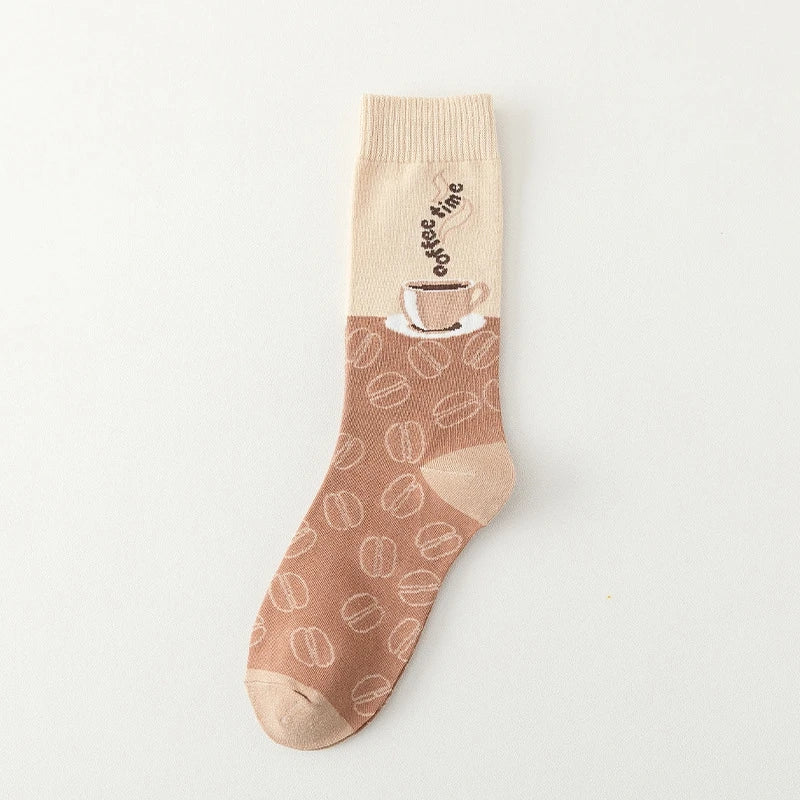 Good quality Best-selling Novelty Socks Women Spring Autumn Fashion Classic Cartoon Letter Coffee Creative Casual Stockings