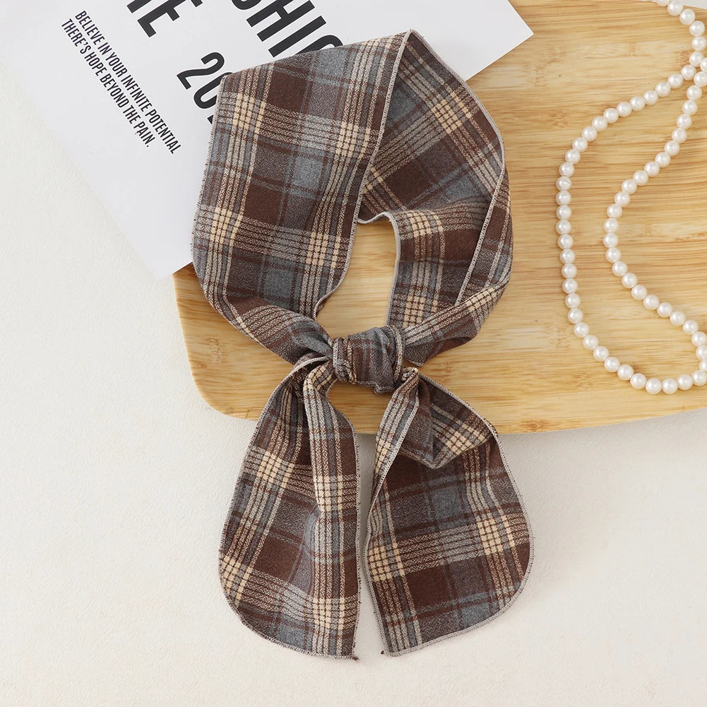 British Cotton Skinny Plaid Scarf Fashionable Outfit Hairband Necktie Scarf Small Shawl Headscarf Neck Protection Scarf 11X120cm