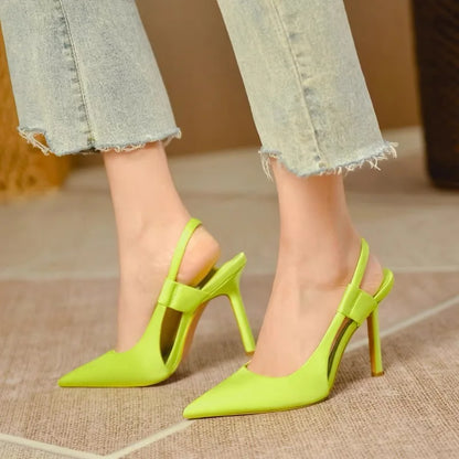 2025 New Fairy Pink Womens High Heel Sandals Pointed Toe Shallow Mouth Soft Leather Heels Ladies Fashion Banquet Versatile Shoes