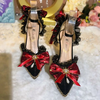 Lolita High Heels Luxury Bow Wedding Shoes Bride Pumps Gothic Style High Heels Jk Elegant Mary Jane Women's Shoes