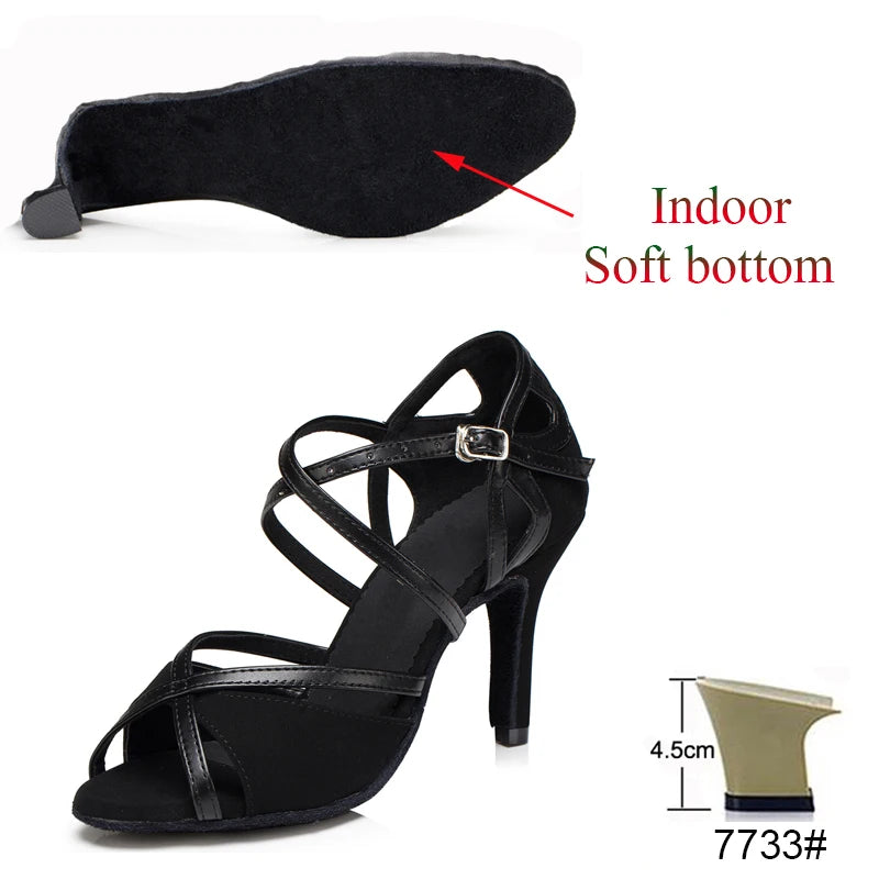 Latin Shoes Salsa Tango Ballroom Party Sports Women's Shoes Red Black Girls High Heel Summer Sandals Outdoor Women's Dance Shoes