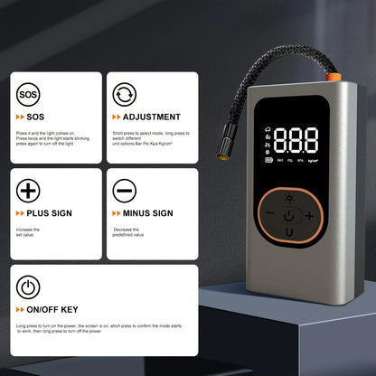 Multifunction Digital Air Pump, Portable Tire Inflator with SOS Light for Car Motorcycle Bicycle Tires, Balls, Boats, Camping