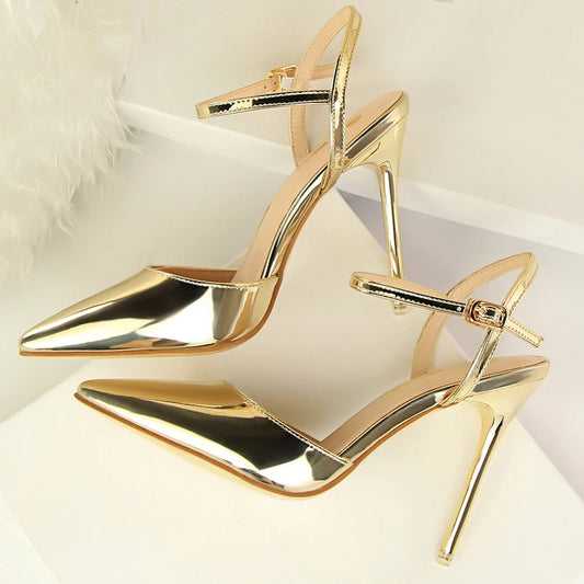 Fashion Buckle Strap Pumps Women Sexy Pointed Toe Shallow High Heels Sandals Prom Wedding Party Stripper Shoes Tacones Mujer