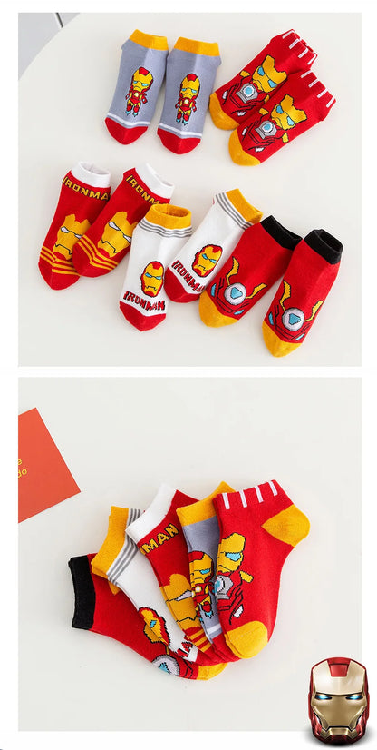 5 Pairs Spiderman Children Socks Anime Kids Boys Short Sock Kawaii Child Cartoon Baby Summer Spring Boat Socks Kids Gift 1-12Y
