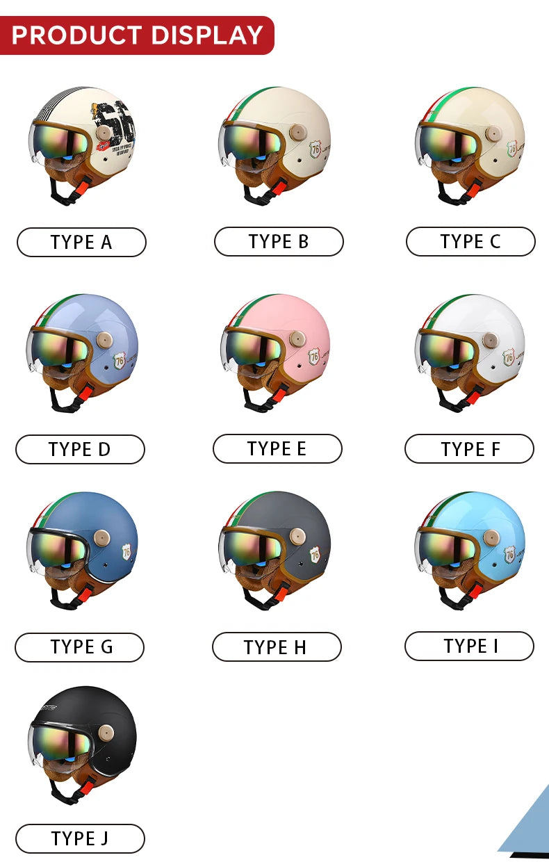 Retro Open Face Motorcycle Helmet Daul Lens DOT ECE Approved Vintage Jet Helmet 3/4 Open Half Helmet for Scooter Curiser Chopper