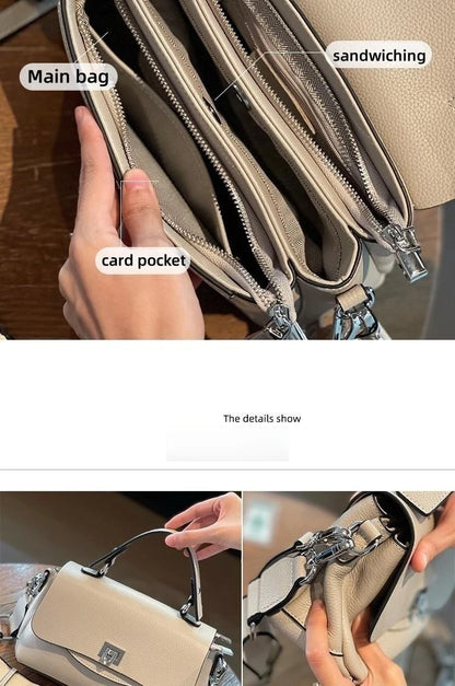 luxury handbags female crossbody bags Vintage Genuine leather one piece shoulder bag small square bag for women cowhide Blue bag