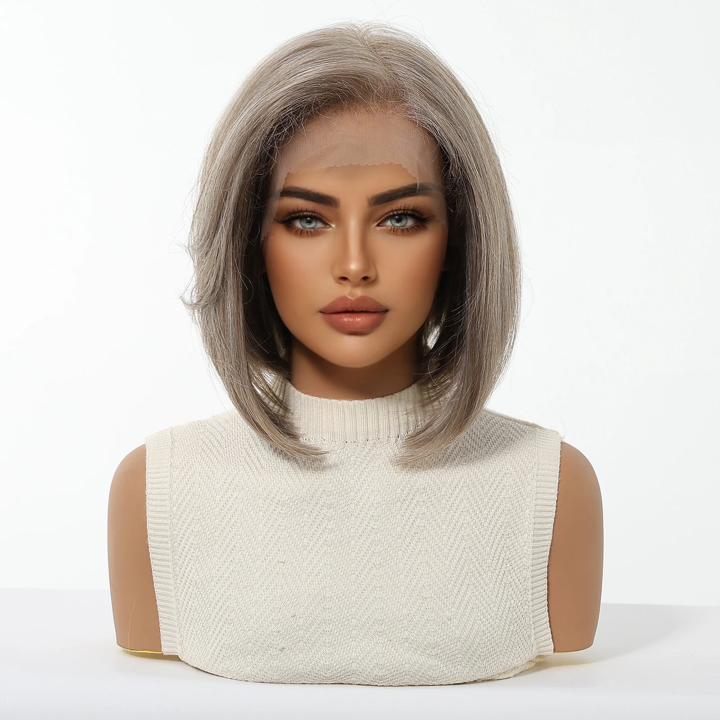13*6 HD Lace Front Wigs Blonde Mixed Brown Synthetic Wigs For Women Daily Party Short Straight Natural Fake Hair Heat Resistant