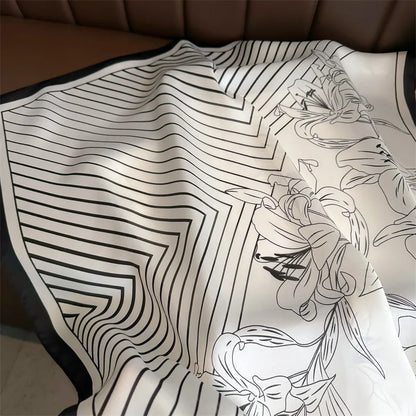 2025 New Fashion Women Silk Scarf 70cm Square Scarves Floral Print Bandana Neckerchief Hijab Lady Luxury