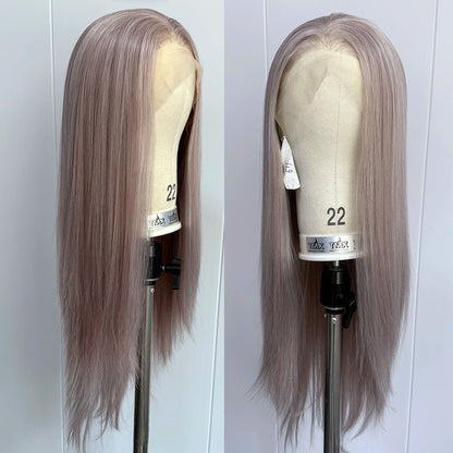 Dark Ash Pink Long Silky Straight Wig Mix Color 13x4 Lace Front Wigs for Women Synthetic Hair Natural Daily Wear Heat Resistant