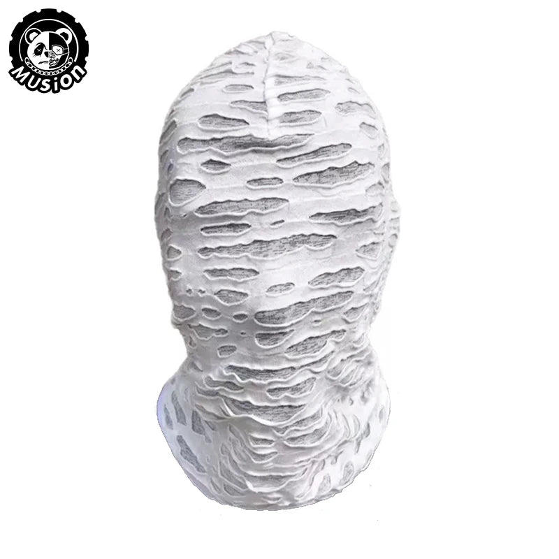 Musion Gothic Punk Distressed Ripped Face Mask Ftxo - Comfort Fit Windproof for Skiing Cycling Halloween Street Style