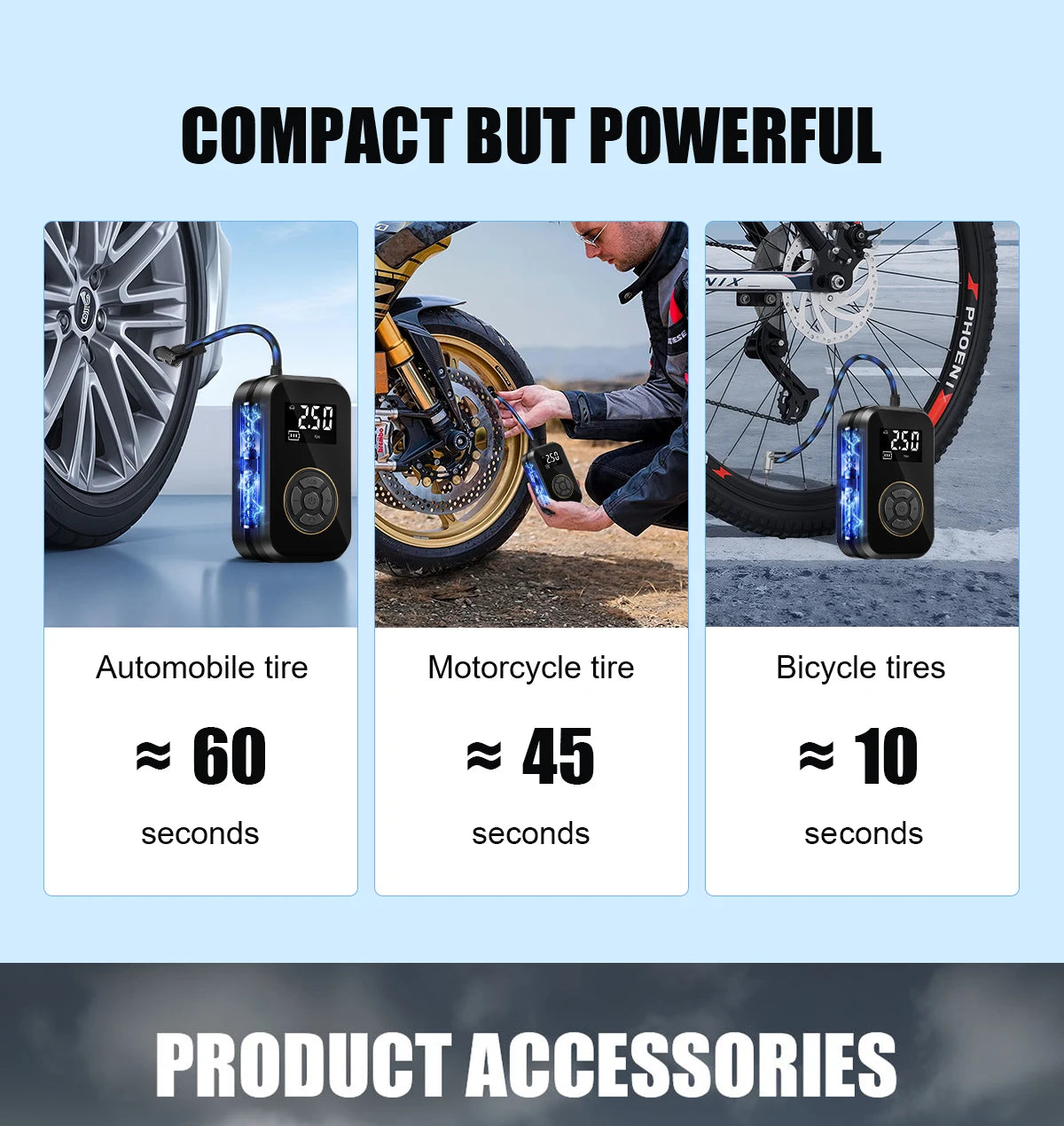 Multifunction Digital Air Pump, Portable Tire Inflator with SOS Light for Car Motorcycle Bicycle Tires, Balls, Boats, Camping
