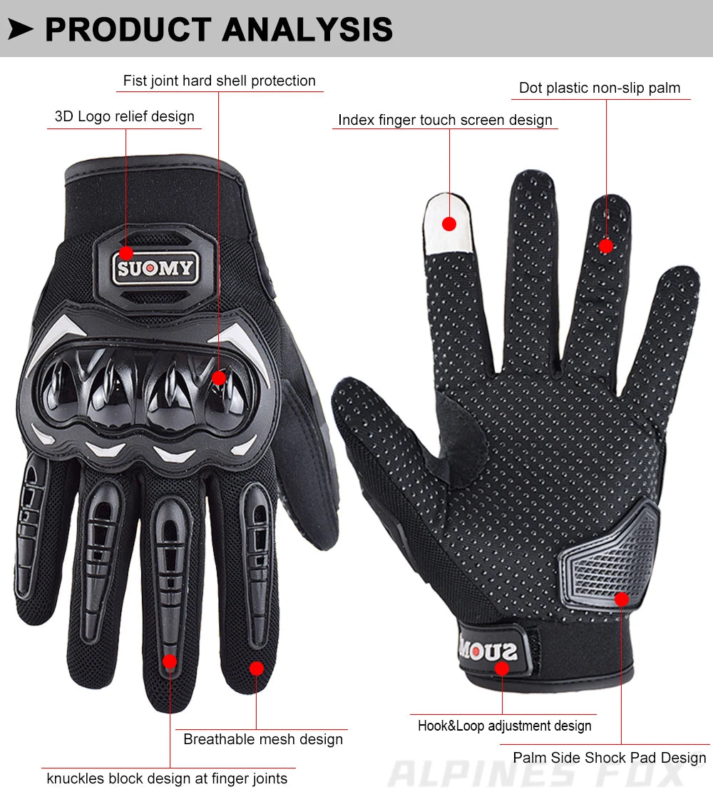 VEMAR Summer Motorcycle Gloves Men Black Full Finger Touchscreen Cycling ATV MTB Guantes Moto Luvas Bike Riding Glove Women Red