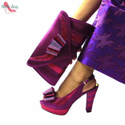 2025 Red Elegant Style Italian Women Shoes Matching Hand Bag Set  Slingbacks Sandals with Platform for Party