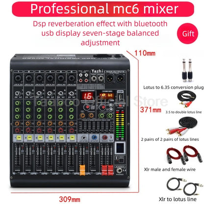 4/6/8/12 Channel Audio Mixer 5.0 Bluetooth 48V Phantom Power DSP Mixing Console 7 Band EQ Sound Box XLR/USB/TRS For Karaoke DJ