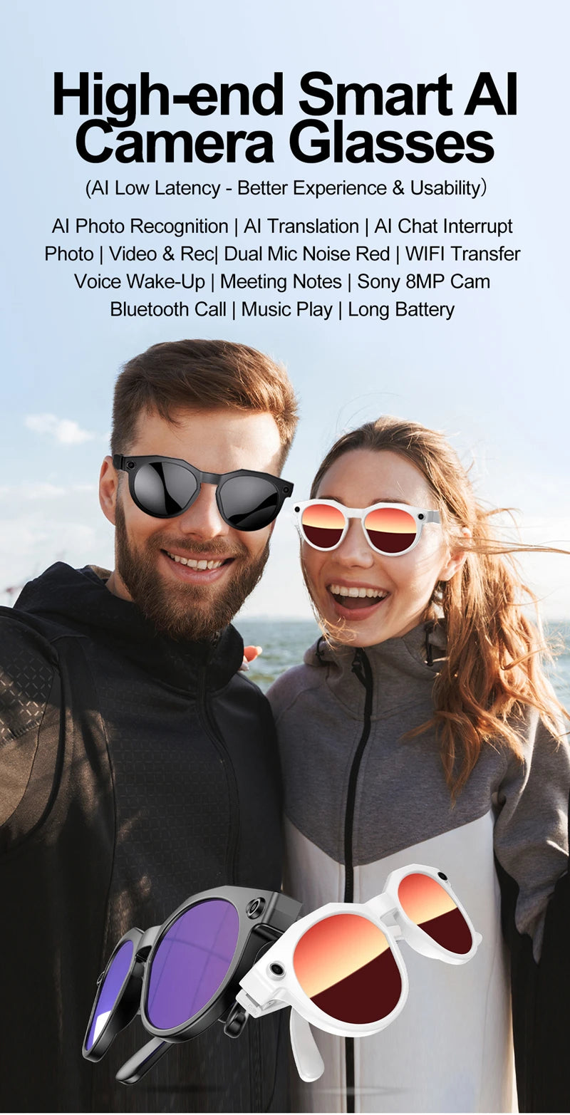 AI Smart Glasses 8K HD 800MP Camera Video Sport Sunglasses AI Chat GPT Bluetooth Music Call Translation Voice Assistant Glasses