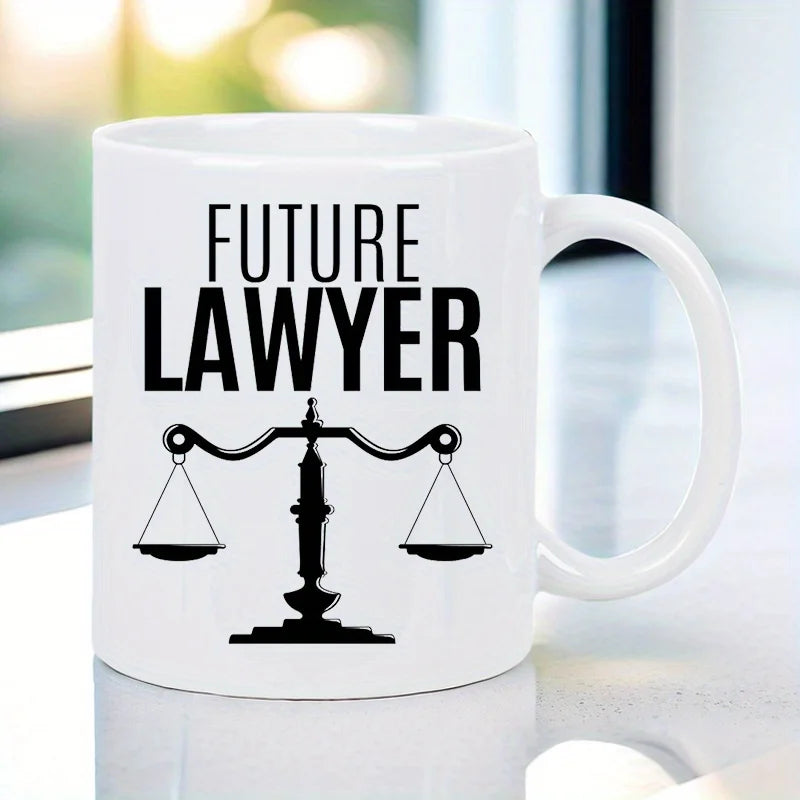 1, Future Lawyers 11 oz Ceramic Coffee Mug - Text and Balance Scales Design for Coffee Lovers, Men and Women, Hand Wash Only, Co