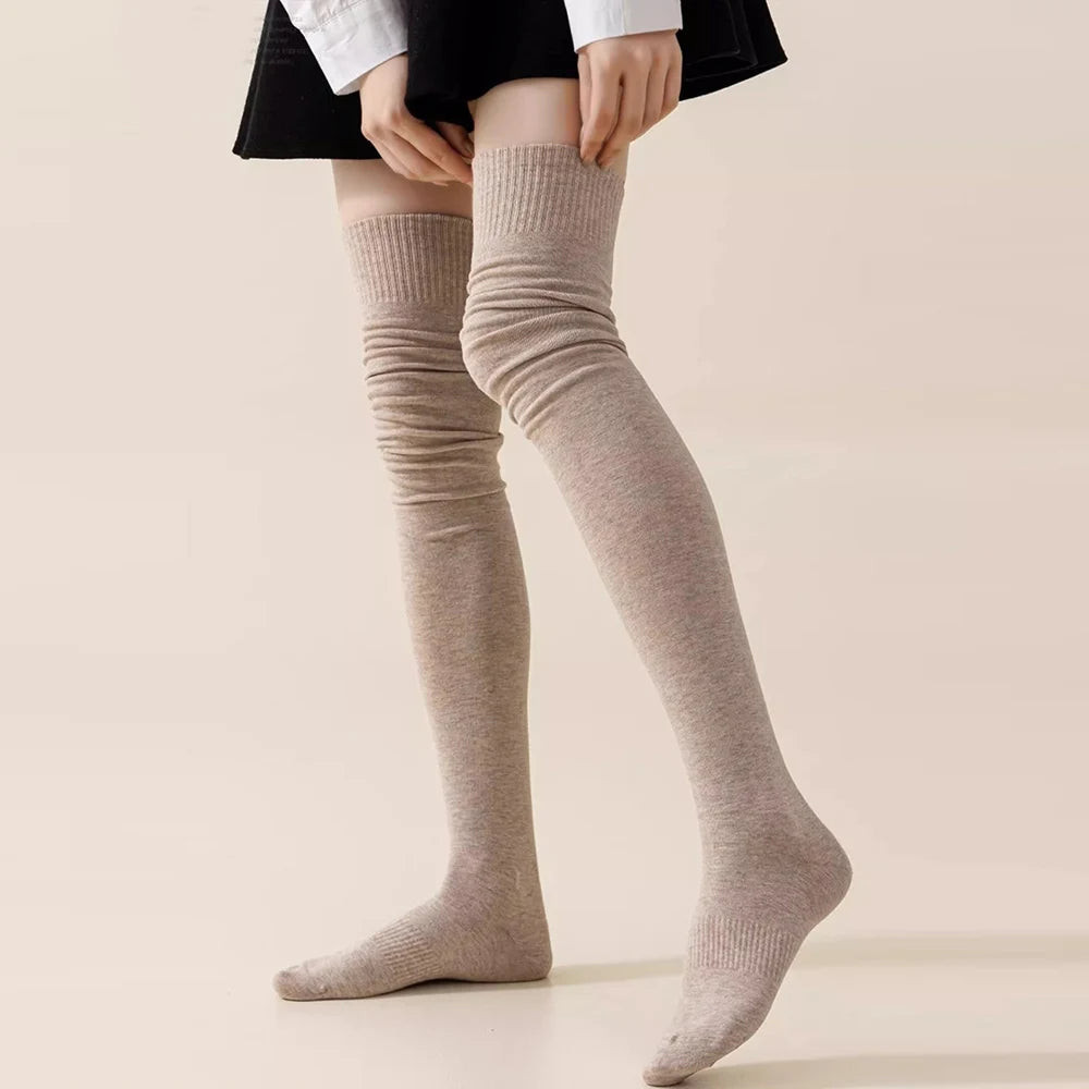Winter Thigh High Socks For Women 100cm Lengthened JK Lolita Stockings Solid Color Over The Knee Stocks Slim Velvet Thigh Socks