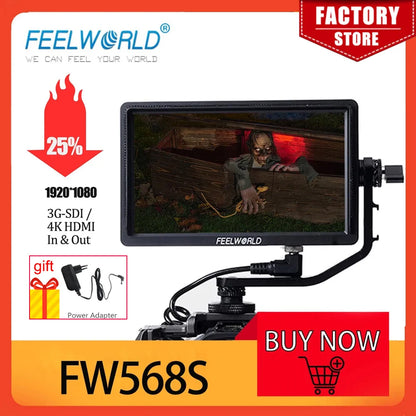 FEELWORLD FW568S 6 Inch 1920X1080 IPS FHD LCD Panel On Camera Field  Monitor 3G SDI 4KHDMI Input Output  for Youtube Gimbal Rig