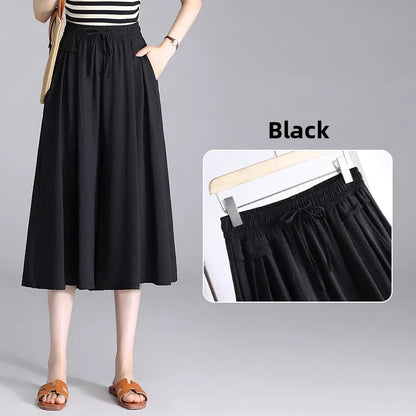 High Waist Wide Leg Seven-Foot Pants Women's Summer 2026 New Style Loose Comfortable Casual Trousers Skirt Pants