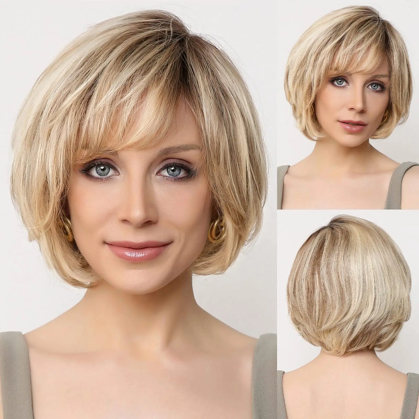 Hand-Tied Lace Front Wig Ombre Blonde Remy 100% Human Hair Wigs Natural Layered Bob HD Transparent Lace Frontal Hairs for Women