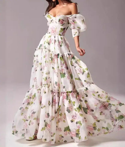 Spring/Summer New Fashion Sexy Off Shoulder Printed Half Sleeves Slim Fit Dress For Women,3 Colors