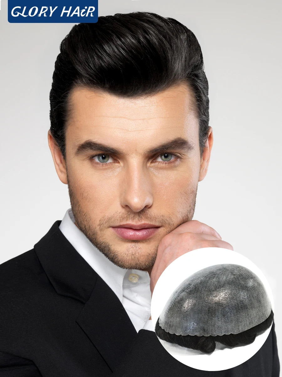 Gloryhair-Natural and Realistic Hair Prosthesis Male Toupee Wig 130% Density Hair Pieces Indian Human Men's Capillary Prosthesis