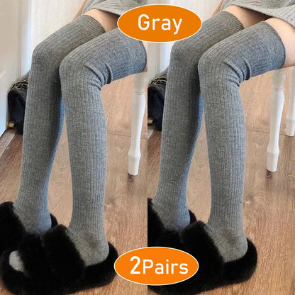 Long Socks Women Soft Wool Cashmere Socks Winter Solid Knitted Stocking Skinny Casual Knee High Fluffy Warm Thicken Girls Socks