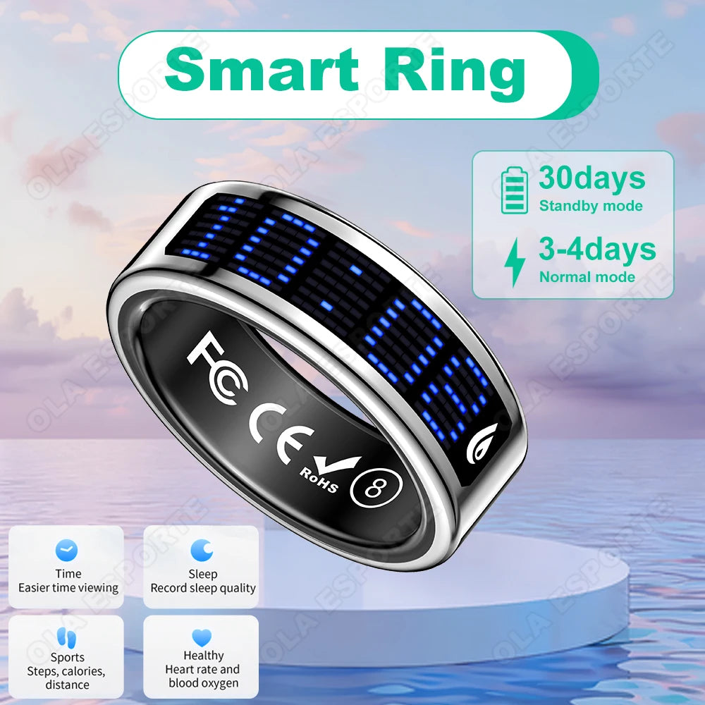 Display Screen Smart Ring Bluetooth Connection Heart Rate Sleep Monitoring Multi-function Ring Multiple Sports Modes Waterproof