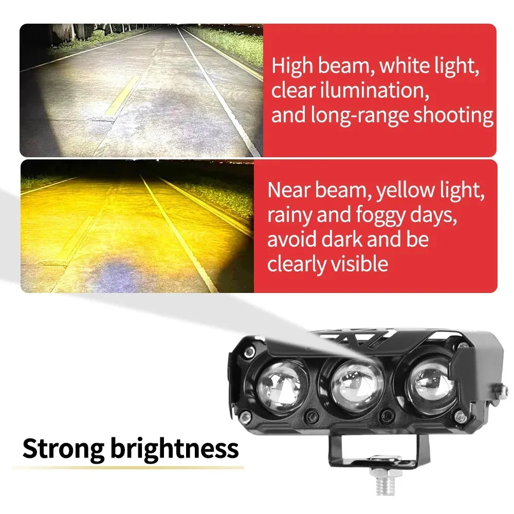 Motorcycle LED light Spotlight headlight lens Motorcycle Driving lights Spot Lamp yellow white High Low beam Moto Running Light