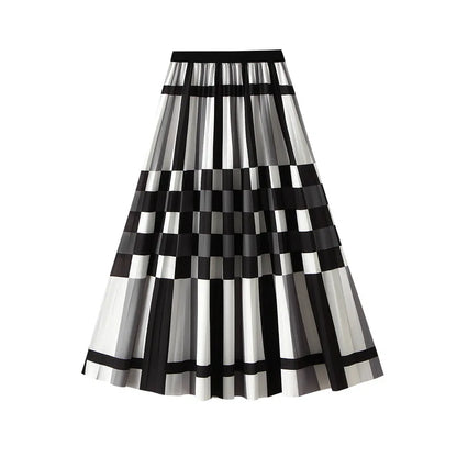 Organ pleated skirt for women, new high waist slimming mid length A-line skirt, pleated skirt, mesh skirt, mid length dress