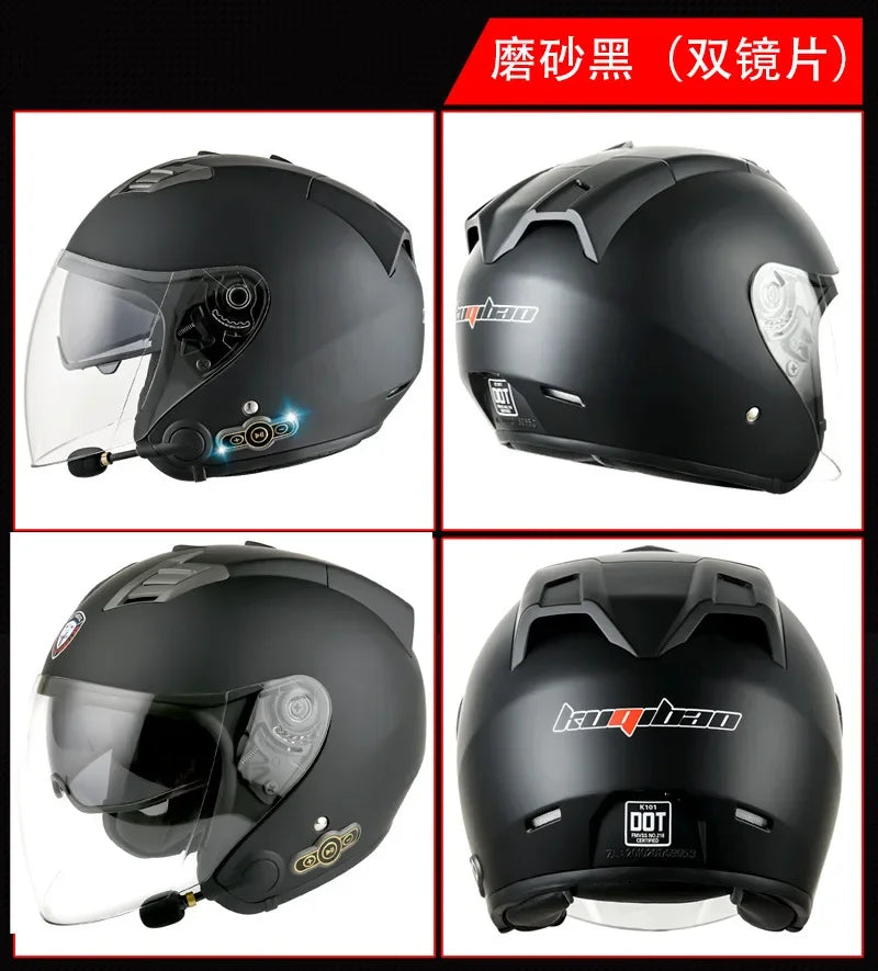 HOT DOT Approved Open Face 3/4 Motorcycle Helmet with Build-In Bluetooth Headset Earphone and Detachable Liner for honda