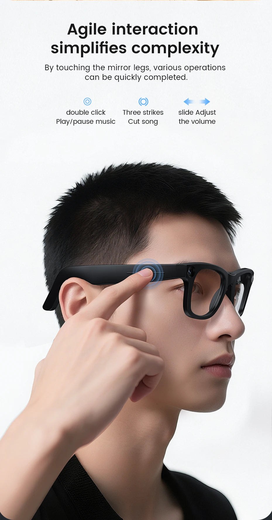 E02C Smart Glasses HD Photo Video Record OpenAI Real-time Translation Touch Photochromic Lenses Bluetooth Call Music Glasses
